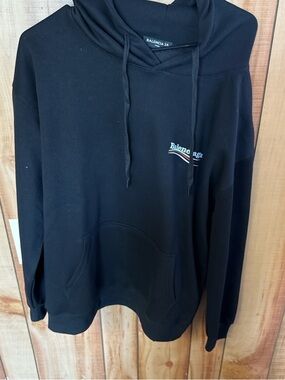 Balenciaga Black Hoodie with Subtle Embroidered Wave Logo